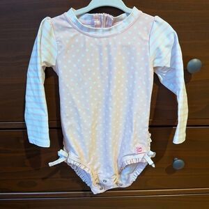 Ruffle Butts Pink Polka Dot Long Sleeve Rash Guard Bathing Suit Sz 18-24 Mo